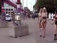 Blonde slaves group fucking in public