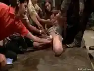 Bound brunette is rough public fucked