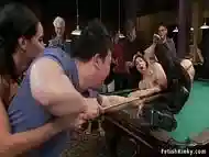 Bound slut anal fucked on pool table