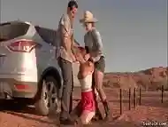 Bound slut in a desert anal fucked