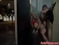 Busty babe dominated in public by stranger