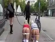 Busty blondes pissing on the street