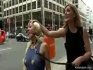 Busty petite blonde gangbang in public