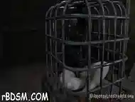 Caged up cutie needs torment