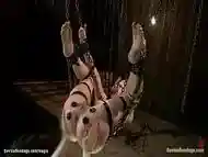 Chained and hung slave ass plugged