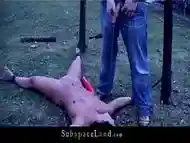 Disobedient slut put in ropes for ass toying and pissing humiliation