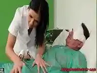 Dominatrix nurse babe sucks patients cock