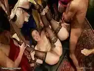 Four slaves interracial fucked at party