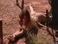 Hogtied and anal fucked in a desert