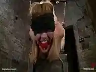 Hogtied and gagged blonde whipped