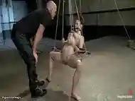 Hogtied ginger whipped and fucked