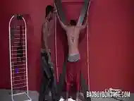 Hot submissive teen twink gay bdsm bondage whipping by black thug dom