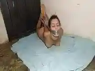 Hysterical Slut Hogtied Naked In The Basement