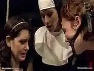 Lesbian coeds in taboo sex with nun