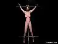 Masochist brunette suffers extreme bondage