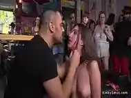 Mistress fists teen in public bar