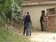 Naked slave rough ass fucked in public