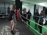 Petite slut gangbanged in local boxing gym