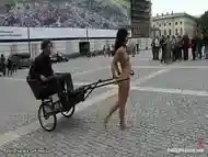 Romanian slut pulling chariot in public