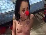 Rough clowns gangbang slim ebony