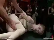 Slut in legs split bondage fucked