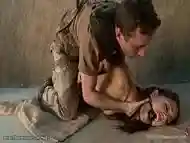 Soldier bound and fucked babes in camp