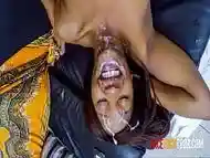 South African slut gets a beard of CUM! She Just Loves Sucking!