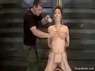 Tied hairy slave riding Sybian