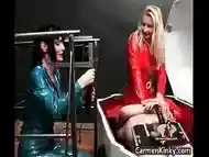 Two hot horny sexy body latex MILF babes