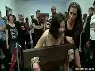 Wet pussy slave fisted in public