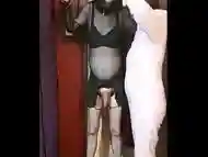 bisexual crossdresser in bondage blindfolded and feed his own piss by masked girlfriend