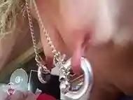 nippleringlover kinky mother extreme stretched pierced nipples in chains, wide open pierced pussy