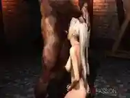 A sexy blonde gets fucked rough by a big monster in the dungeon