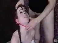 Ass licking teen sub takes facial