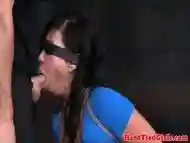 Blindfolded sub is throat fucked hard