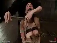 Hogtied and ass hooked slave whipped