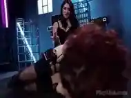 Lesbian dominatrix punishing her down slave