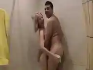 Lina with hairy pussy gets fucked in the shower