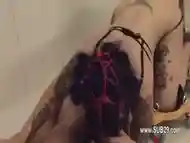 Ropes and vibrators in her deep asshole fucked by a pig