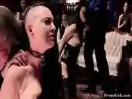 Slaves humiliated and fucked at orgy party