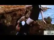 Sloppy BJ and rough ass fucking by the splashing sea