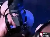 Submissive gay with puppy mask cums after hard anal slamming